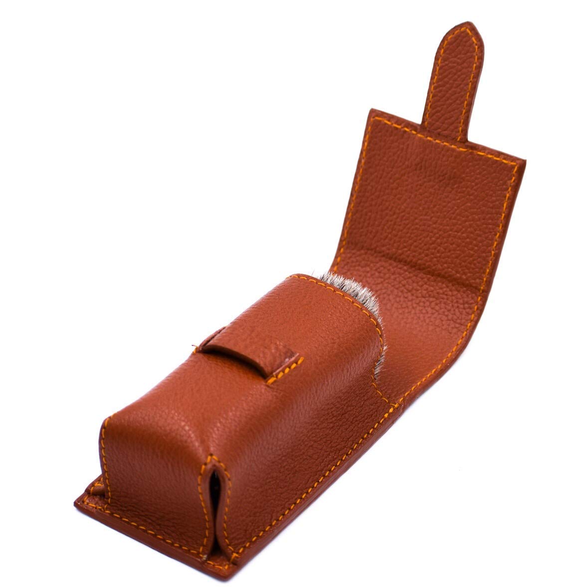 Parker Genuine Leather Travel Shaving Brush Case – Saddle Brown, Handmade Protective Cover for Standard Shave Brushes