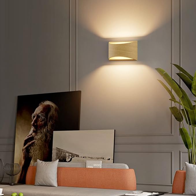 Aipsun Aluminum Modern Wall Light Fixtures 1 Pack Indoor LED Wall Sconce Hardwired Wood Texture Up and Down Wall Mount Light for Living Room Bedroom Hallway Corridor 3000K(with G9 Bulbs)