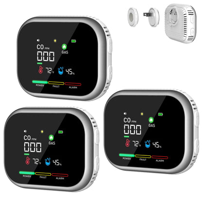6 in 1 Air Quality Detector with Direct Plug-in Power, Magnetic Base Installation, Built-in Battery Backup, Accurate Environment Tester for Home Car Travel(3 Pack)