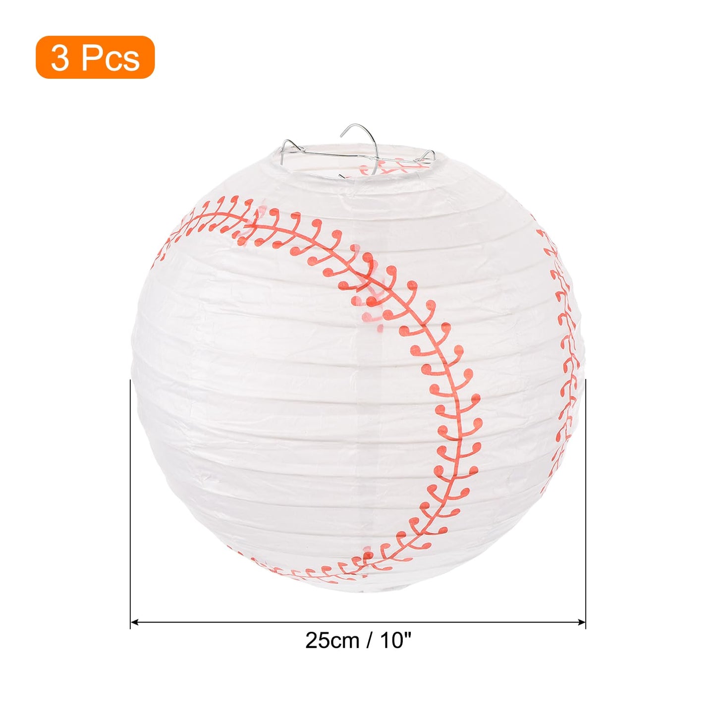 MECCANIXITY Baseball Paper Lanterns, 10" Round Hanging Chinese/Japanese Lantern Decoration for Home Birthday Party Wedding Christmas Classroom Decor, White 3 Pcs