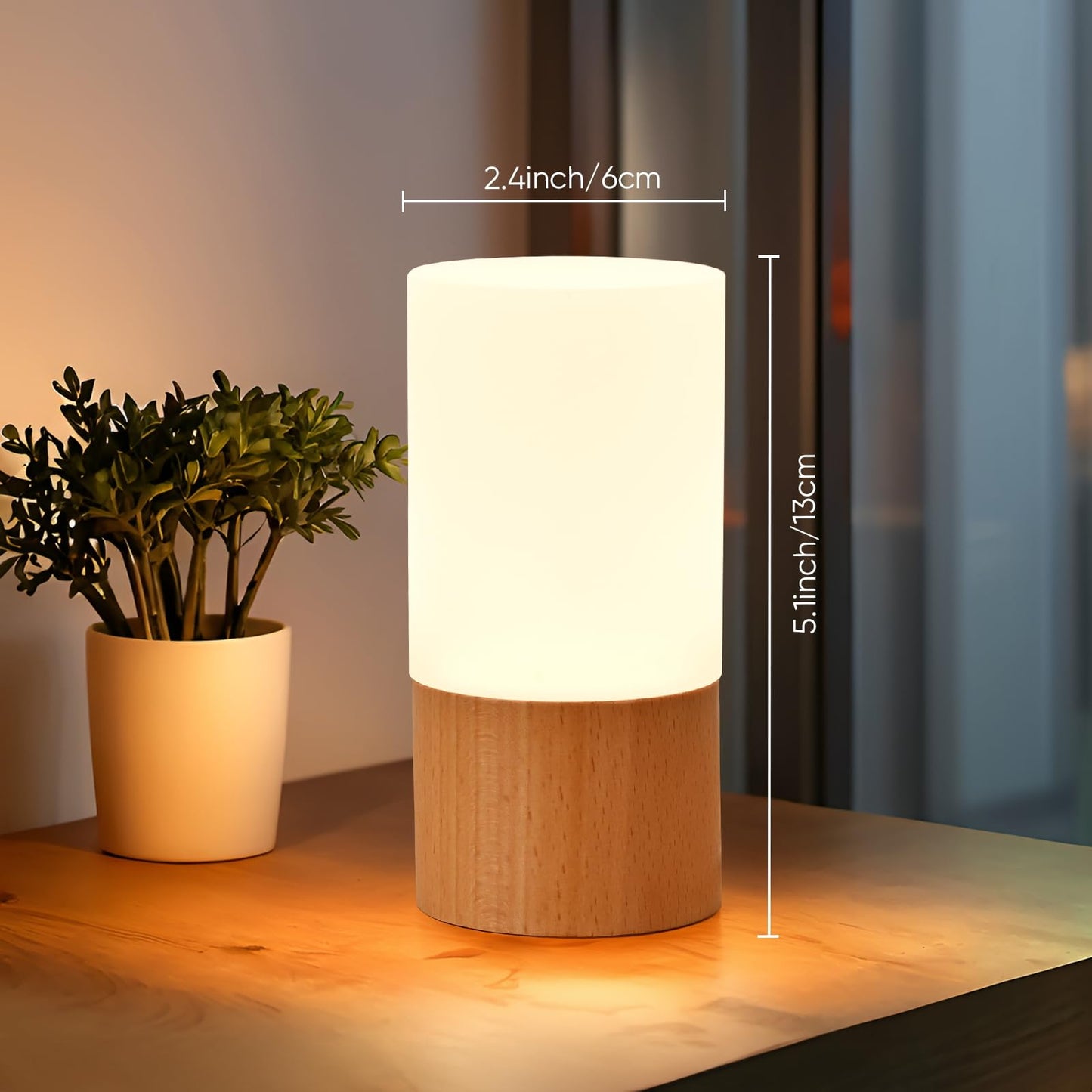 YIEONSHION Creative Wooden LED Desk Lamp, Dimmable Bedside Night Light for Bedroom, Warm Ambient Lighting Table Lamp, Modern Home Décor Accent Light, Unique Housewarming Gift