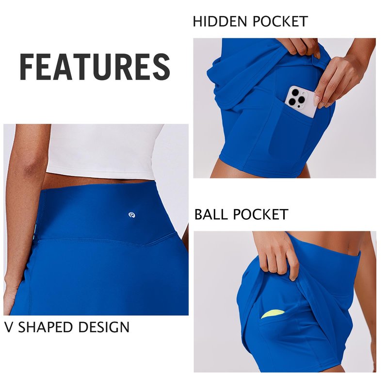 PINSPARK Golf Skirts for Women V Waisted Tennis Skorts Lightweight Athletic Skirt Stretchy Workout Skort with Pockets, Royal Blue XL