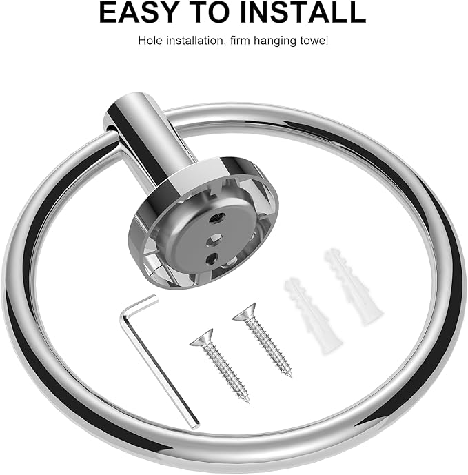 SetSail Towel Holder for Bathroom Wall Screw-in 3 Packs Towel Ring Stainless