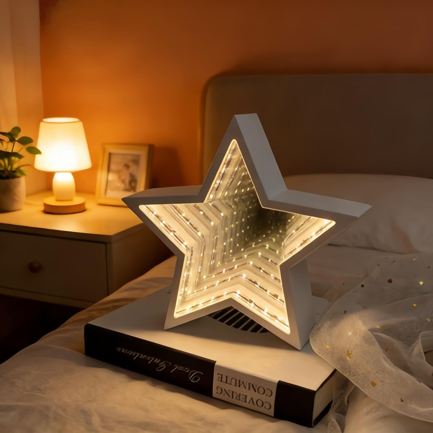 Infinity Mirror Tunnel Star Neon Sign LED Night Light， 3D Tunnel Lamp Desktop Lamp for Party Home Decor (Five-Pointed Star)