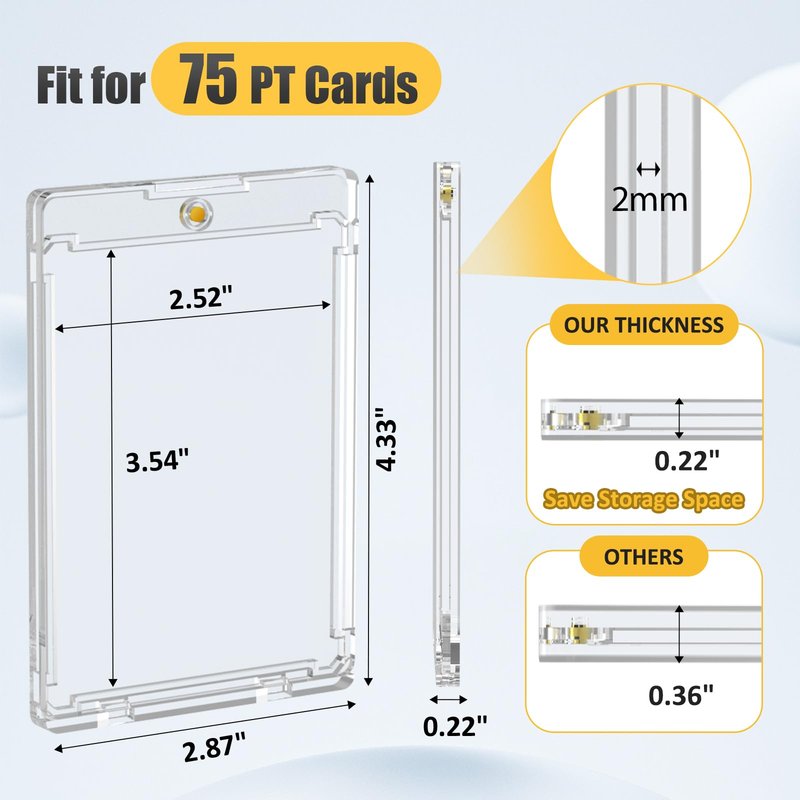 Superlong 75pt Magnetic Card Holder, 25ct Sports One Touch Card Holders with U-V Protection, Hard Plastic Trading Magnetic Case with 2 Strong Magnets for Baseball Game Collector Display Storage