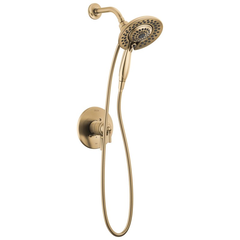 Delta Saylor 17 Series Brushed Gold Dual-Function Shower Faucet Set with In2ition 2-in-1 Dual Shower Head with HandHeld Spray Combo, Valve Trim Kit, Champagne Bronze T17235-CZ-I (Valve Not Included)