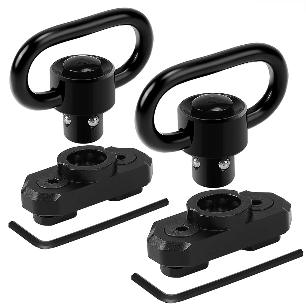 REERON 2 Point Sling & Mount - Adjustable Extra Long Two Point Traditional Rifle Sling with 2 Pack 1.25" QD Swivels Mounts for M-Rail (2 Pack Mounts)