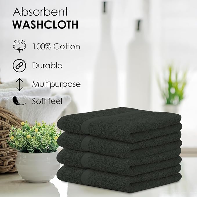 Avalon Towels Cotton Washcloths – Size 12x12 Inches, 100% Ring Spun Cotton