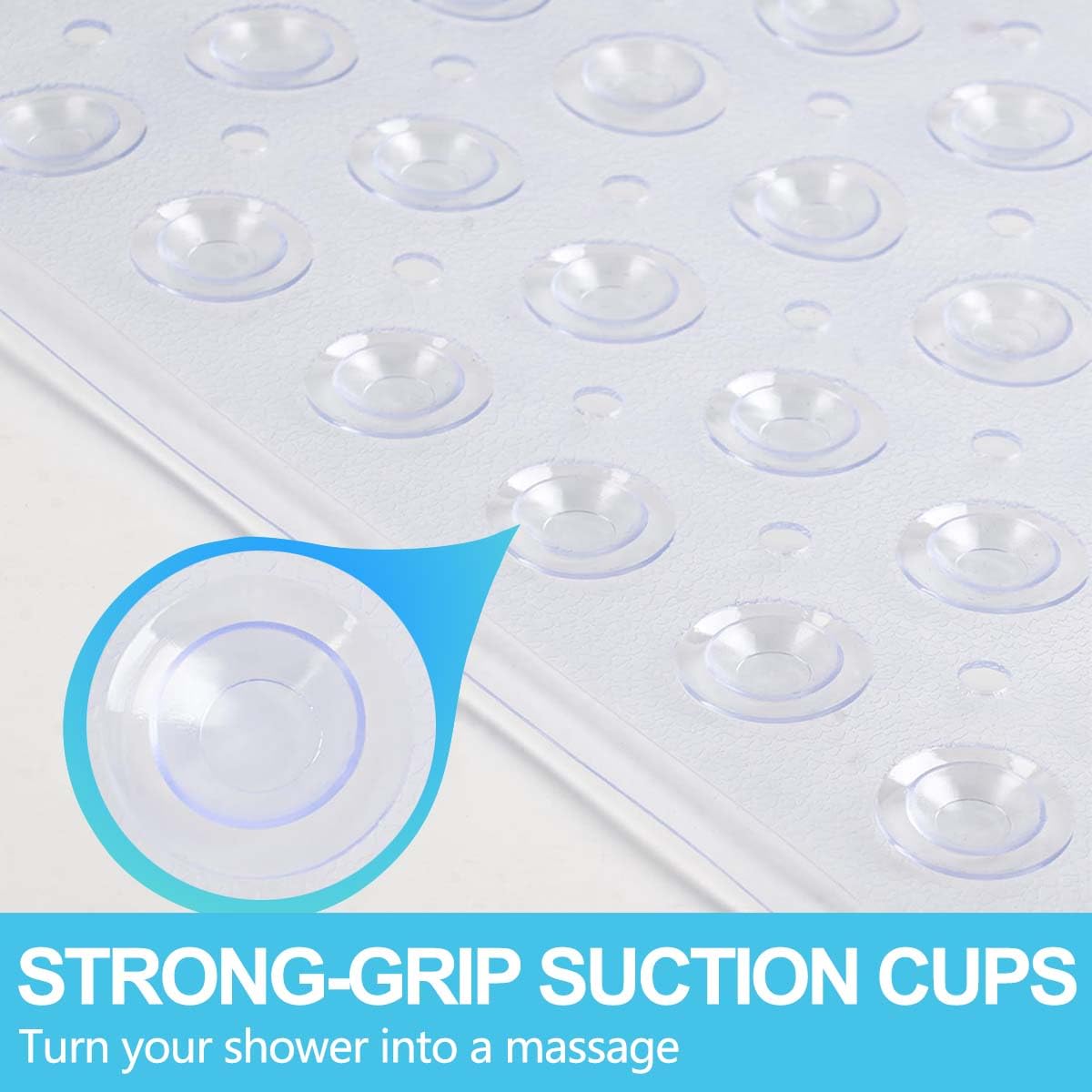 YOVLOSIN 21 x 21 Inch Shower Stall Mat Non Slip, Square Bath Mat for Stand Up Showers with Suction Cups and Drainage Holes, Machine Washable, Clear