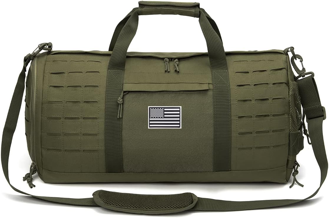 QT&QY 40L Military Tactical Duffle Bag For Men Sport Gym Fitness Tote Travel Training Workout With Shoe Compartment Basketball Football Weekender