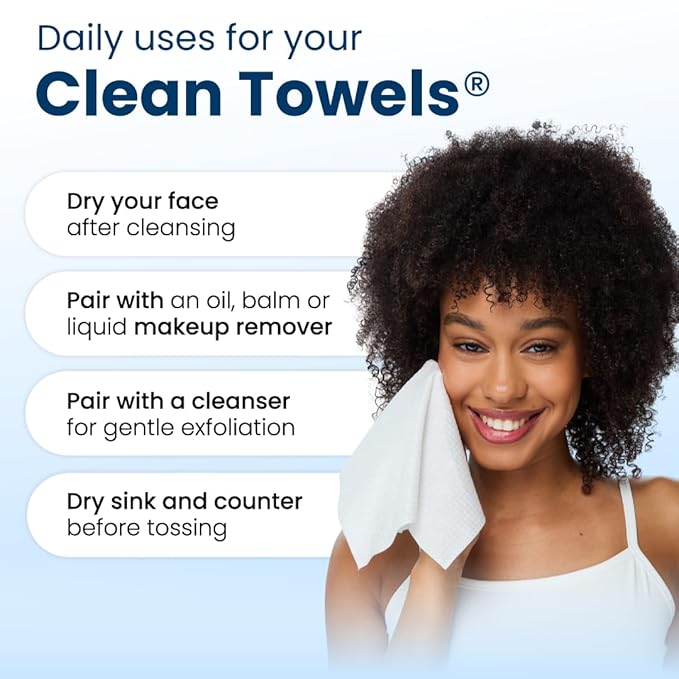 Clean Skin Club Clean Towels® Large, 100% USDA Biobased Face Towel, Disposable
