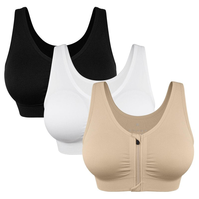 Women's Zip Front Sports Bra Wireless Post Surgery Bra Padded Surgical Bra Racerback Workout Bras Active Yoga Sports Bras Mastectomy Bras for Women Plus Size