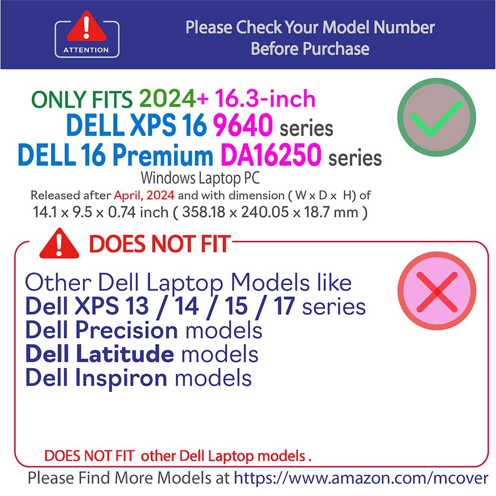 mCover Case ONLY Compatible for 2024 or Later 16.3" Dell 16 Premium DA16250 and XPS 16 9640 Series non-2-in-1 Traditional Windows Notebook Computers (NOT Fitting Any Other Dell Models) - Pink