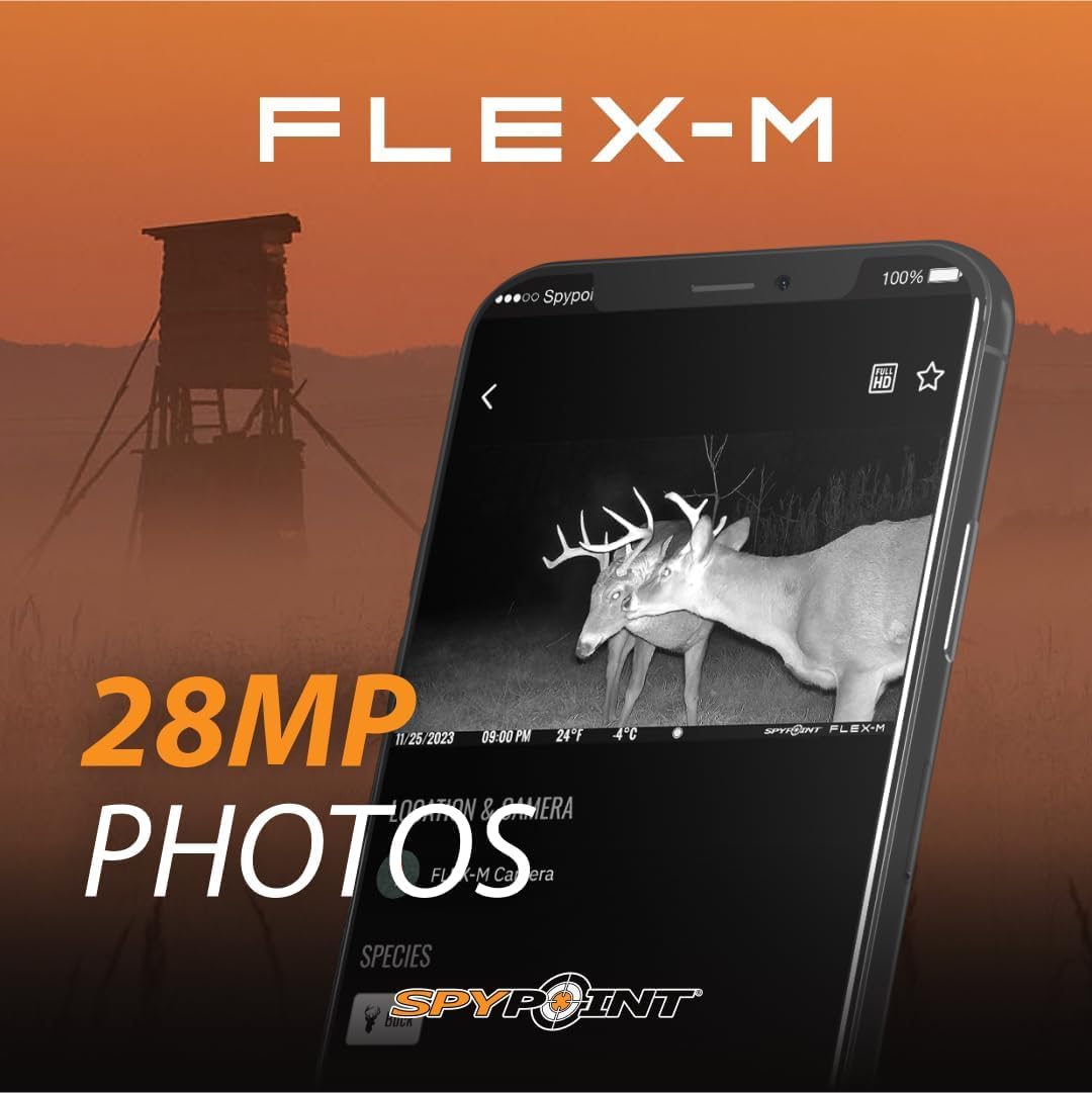 SPYPOINT Flex-M Twin Pack Cellular Trail Cameras - SD Card 2-Pack with LIT-22, Best Hunting Accessories, No WiFi Needed, GPS, Night Vision, IP65 Water-Resistant, 28MP Photos, & 720p Videos + Sound