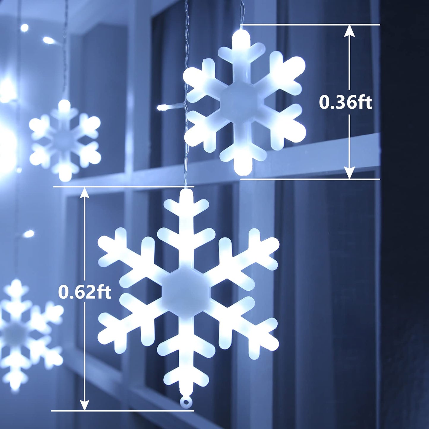 Toodour Christmas Snowflake Lights Outdoor, 17.22ft 264 LED Snowflake Icicle Lights with 22 Drops, Connectable, 8 Modes Waterproof White Christmas Light for Curtain, Eaves, Window, Xmas Decorations