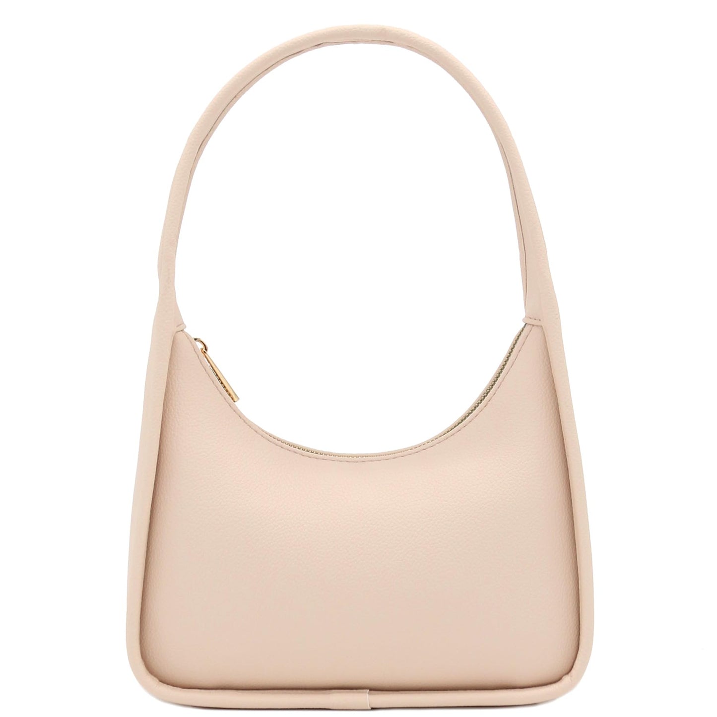 FashionPuzzle Small Minimalist Shoulder Bag for Women, Faux Leather Underarm Purse, Chic Top Handle Handbag for Everyday (Nude)