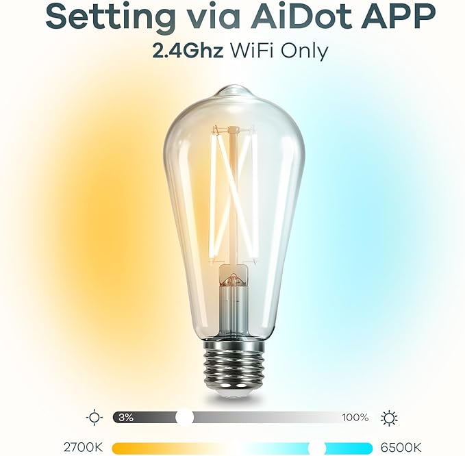 Linkind E26 Smart Edison Bulbs, 2700K-6500K Tunable WiFi Edison Bulbs with Remote Control, 8W 60W Equivalent Dimmable ST19 (ST58) Vintage Light Bulbs 800lm, Compatible with Alexa & Google Home, 4-Pack