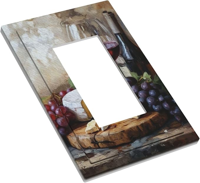 Decorative Art Light Switch Covers Wineglass & Artisanal Cheeses 1 Gang Rocker Outlet Decorative Switch plate Faceplate GFCI Light Switch Covers for Home Decor