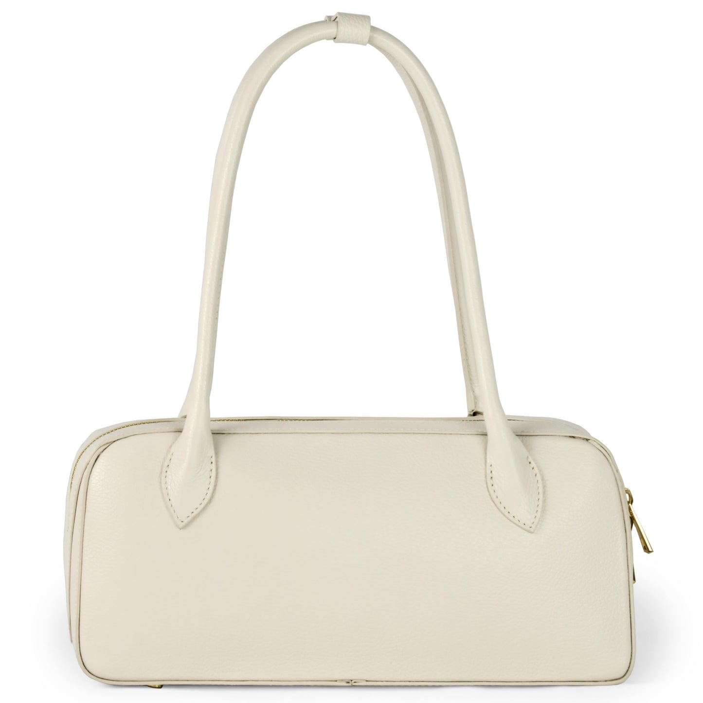 Italian Genuine Calf Leather Bag for Women with Top Handles and Zippered Top | Rectangular Shoulder Boston Purse (Beige)