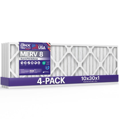BNX TruFilter 14x14x1 Air Filter MERV 8 (6-Pack) - MADE IN USA – Dust & Pet Defense Pleated Air Conditioner HVAC AC Furnace Filters for Dust, Pet, Mold, Pollen MPR 600 – 700 & FPR 5
