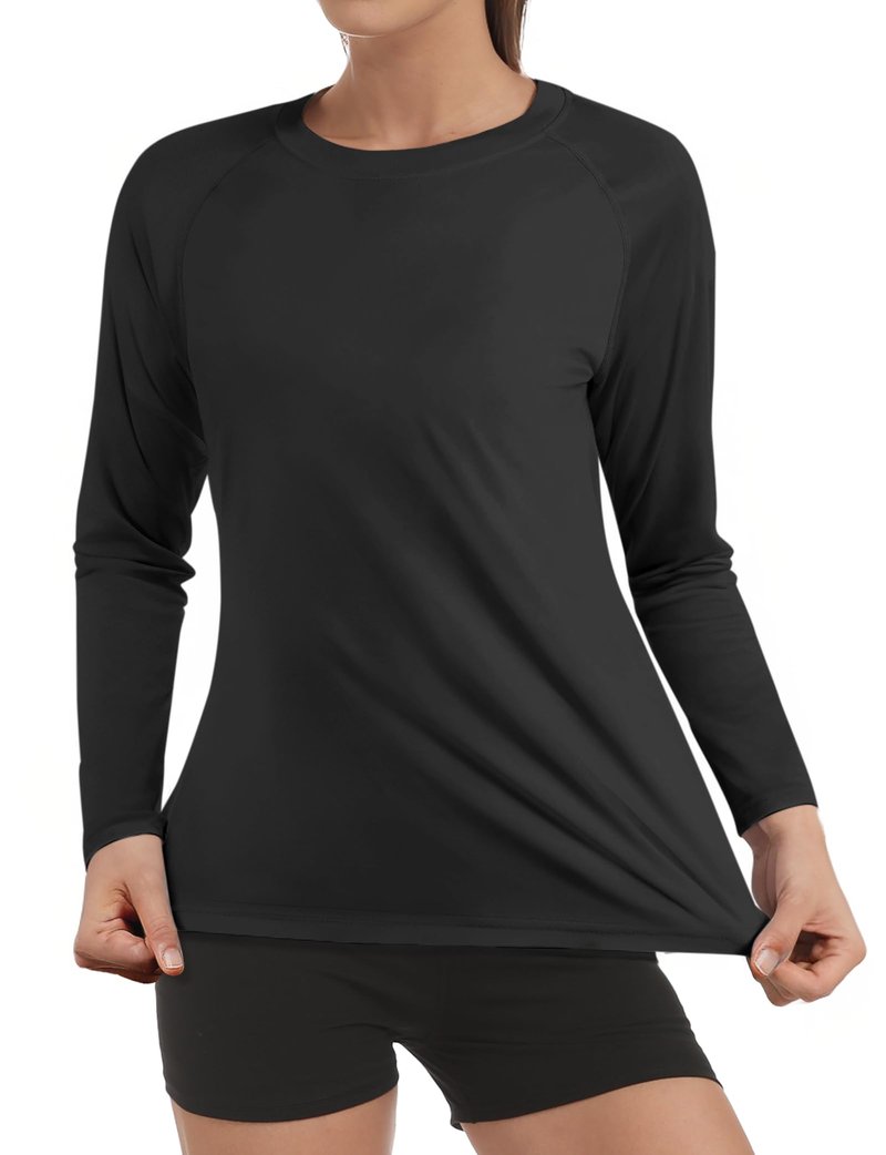 Rash Guard for Women UPF50+ Sun Shirt, Long Sleeve UV Protection Shirts Women Quick Dry Workout Shirts Hiking Swimming Tops (Large, Black)