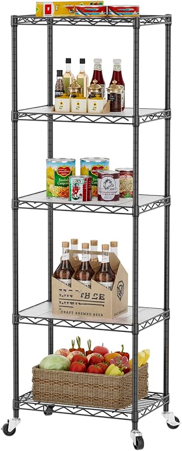 SINGAYE Shelf Closet Wire Shelving：Adjustable Metal Unit for Laundry Room Organization Bathroom Kitchen Home Storage with Wheels Small Pantry Rack Shelves