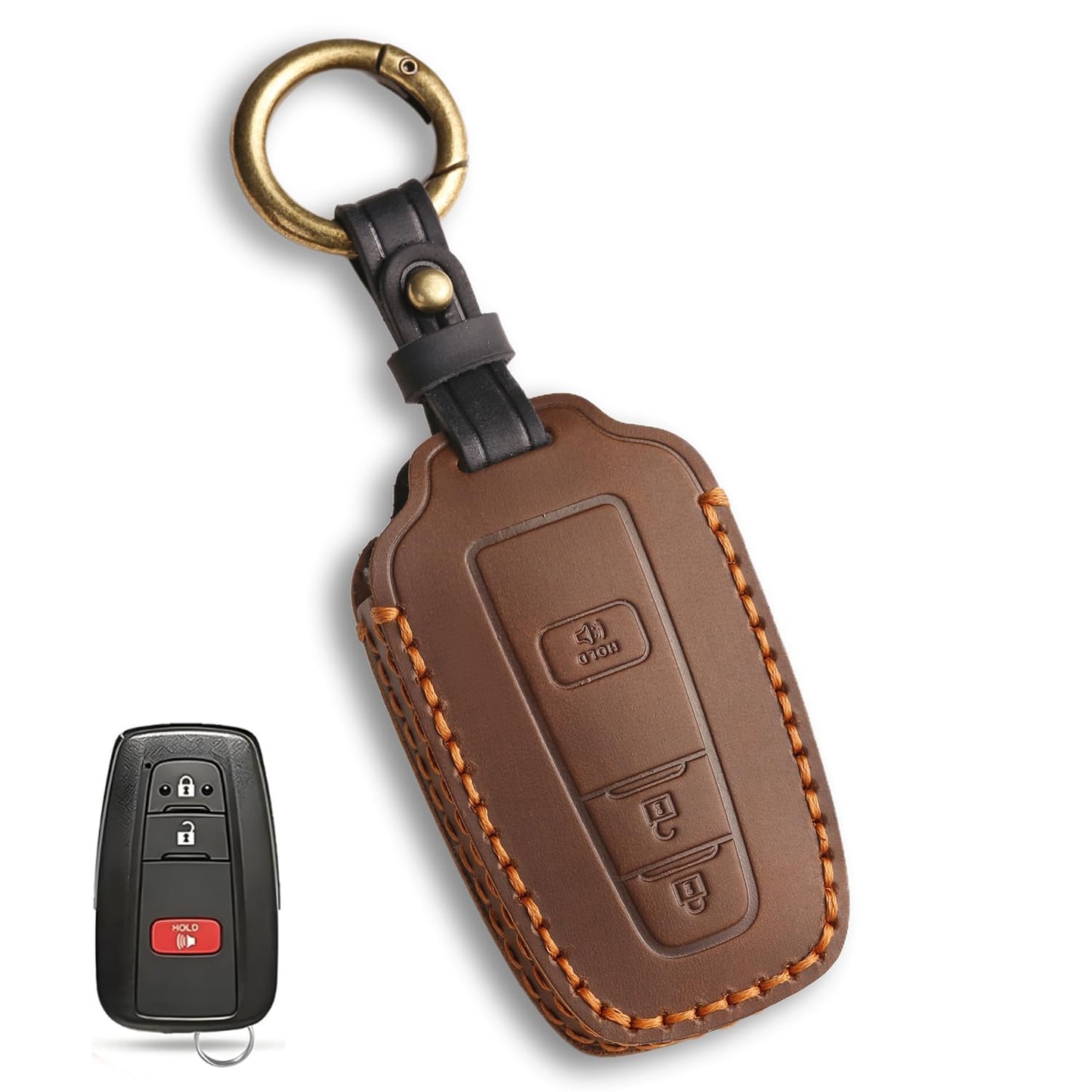 MILD EAST for Toyota Key Fob Cover Genuine Leather Key Case Shell Compatible with 4Runner Highlander Camry RAV4 C-HR (Brown, 3 Buttons)