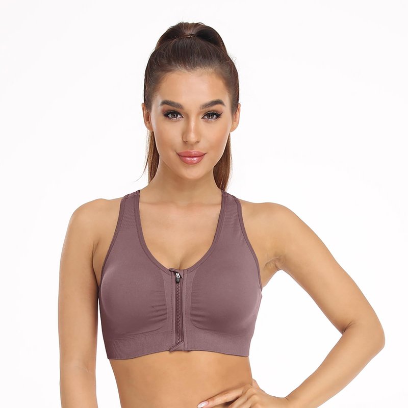 Women's Zip Front Sports Bra Wireless Post-Surgery Bra Front Zipper Surgical Sports Bras Racerback Yoga Bra Workout Running Fitness Compression Bras 3 Pack (Large, 3 Pack(Black+Flesh+Light Purple))