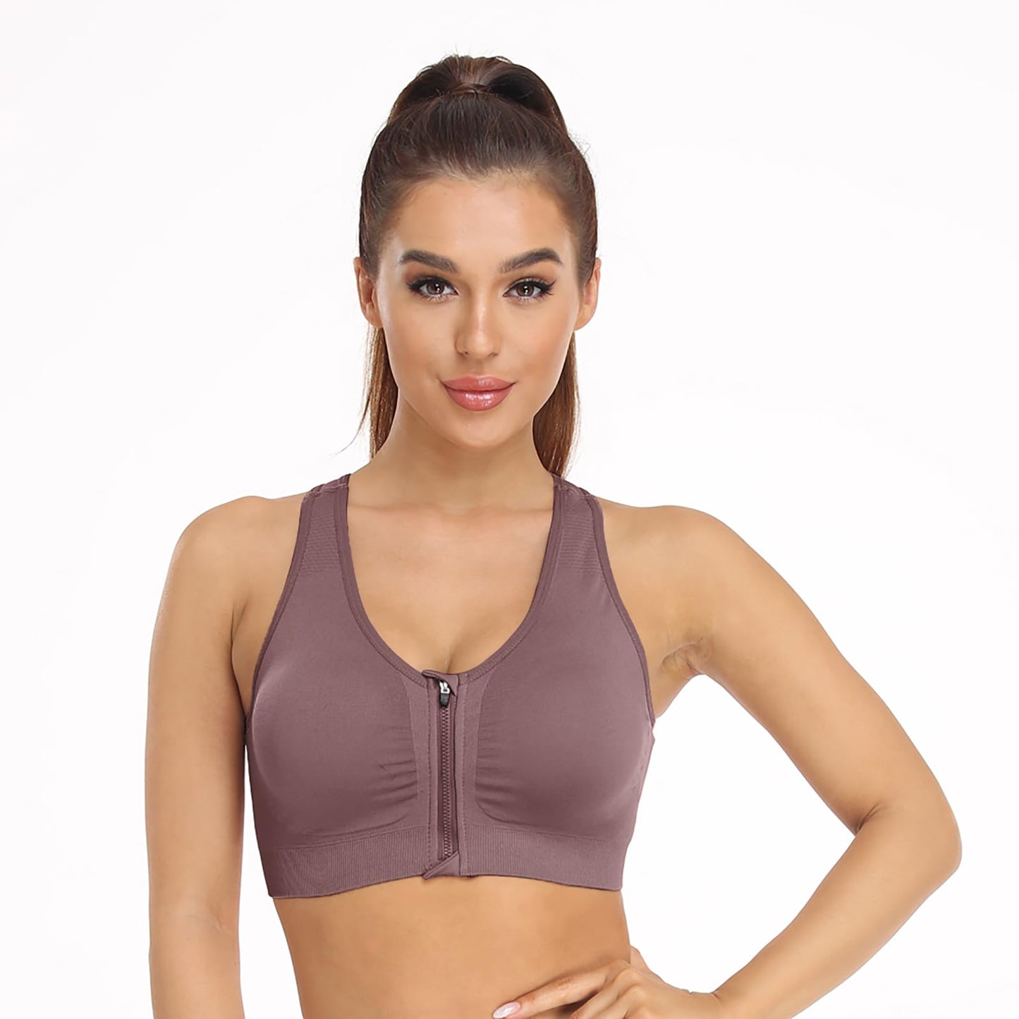 Women's Zip Front Sports Bra Wireless Post-Surgery Bra Workout Sports Bras