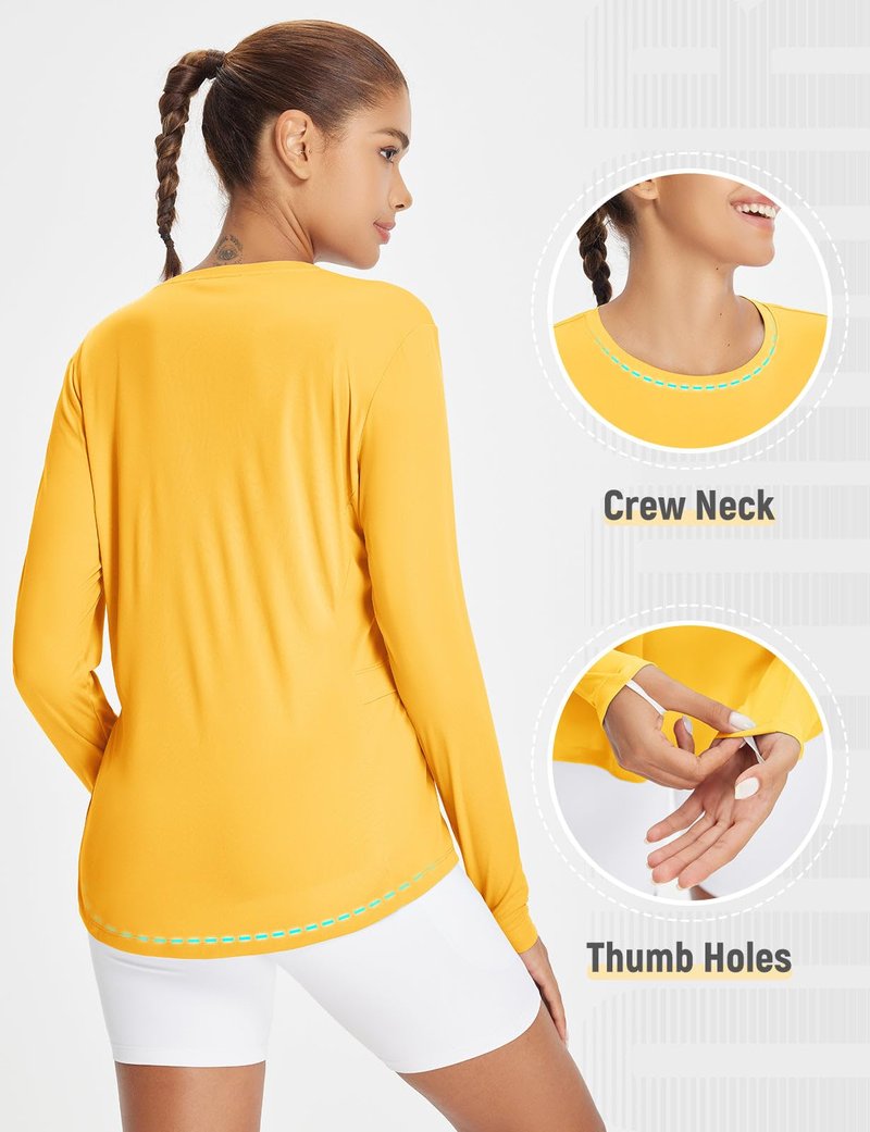 baleaf Rash Guard for Women Hiking Shirts Sun Shirt SPF UPF 50+ Quick Dry Long Sleeve Workout Tops Running Top Yellow M