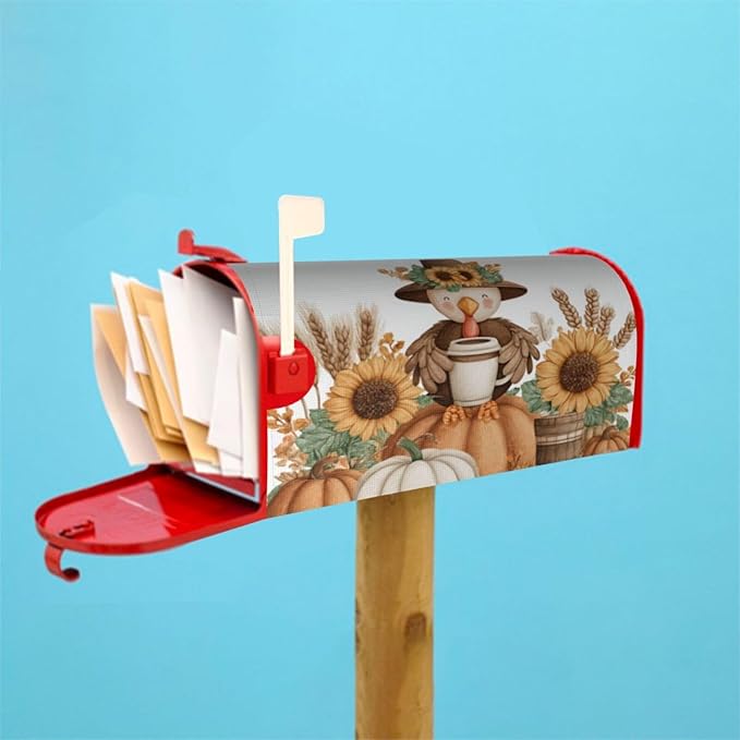 DADABULIU Mailbox Covers Thanksgiving Turkey Pumpkin Fall Magnetic Letter Post Box Cover Standard Size 25.5 x 21 Inch Garden Yard Home Decorative