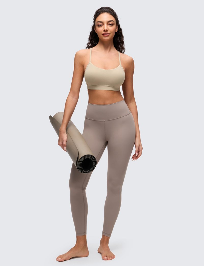 CRZ YOGA Butterluxe Y Back Sports Bras for Women - Padded Racerback Low Impact Spaghetti Thin Strap Workout Yoga Top Oak Small