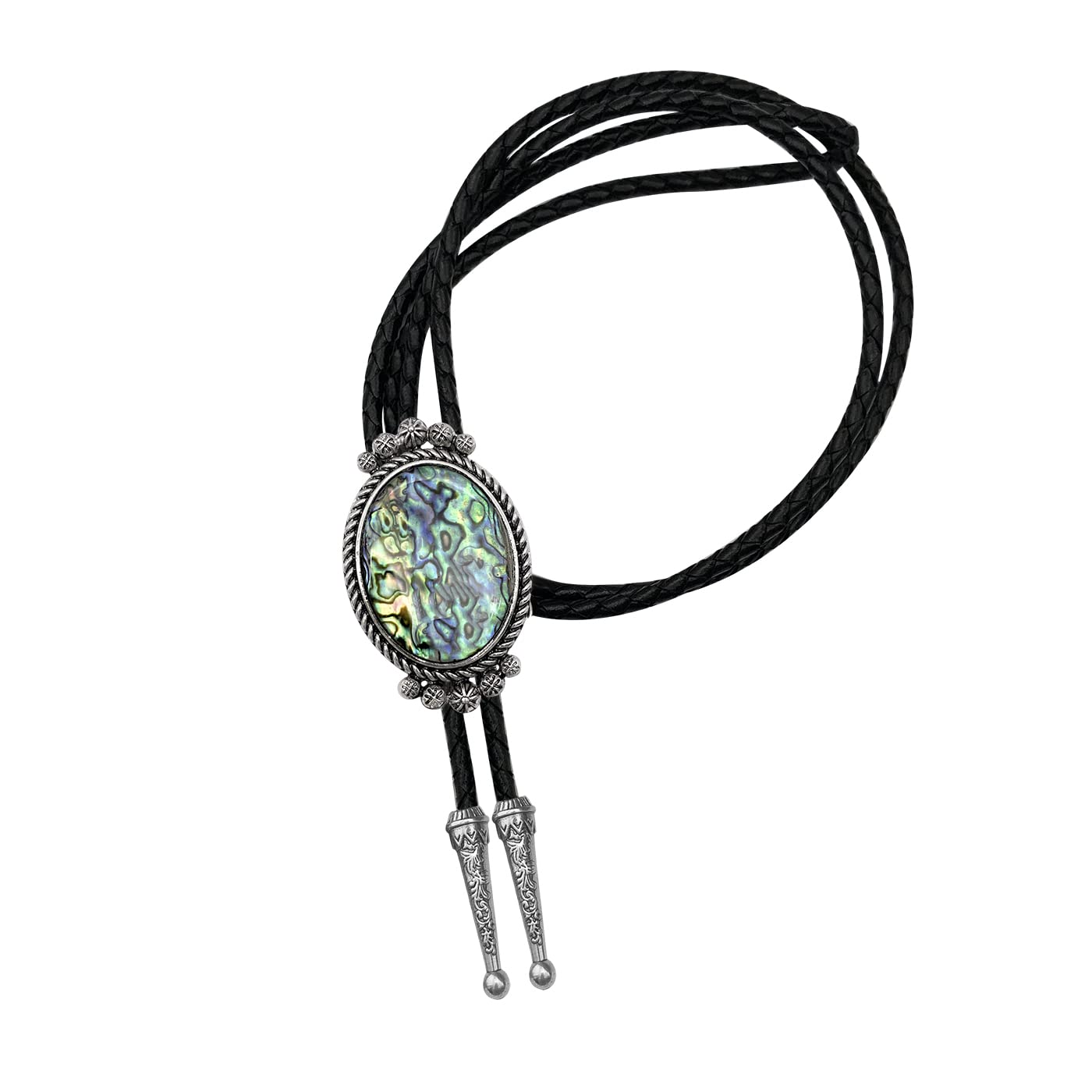YOQUCOL Abalone shell Pattern Bolo Tie Native Western Cowboy Hand-woven Leather Bola Tie Necktie for Men Women