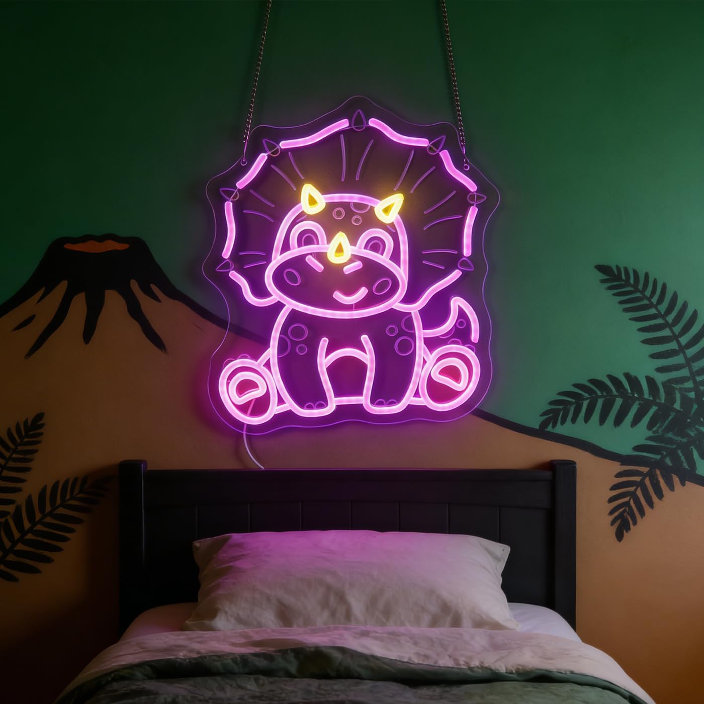 Nordstylee Cute Triceratops Dinosaur Neon Light - Pink Dimmable LED Wall Sign for Girls Room Decor, USB Powered with Hanging Kit, Bedroom Nursery Party Christmas Wall Art Gift for Dino Lovers