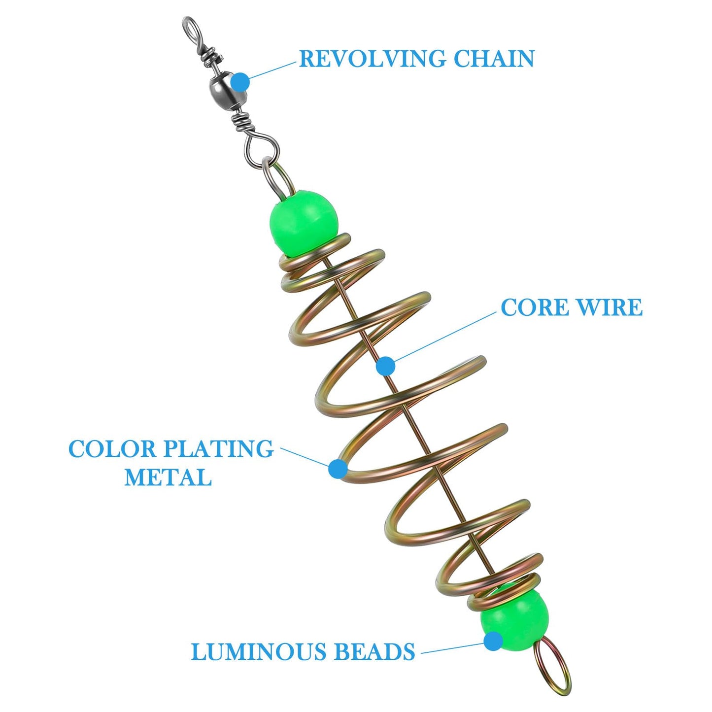 Toyvian Fishing Feeder Bait Cage - 12pcs Olive Shape Carbon Steel Spring Fishing Bait Traps Holder Carp Feeder with Glow Beads for Carp Lure Accessories