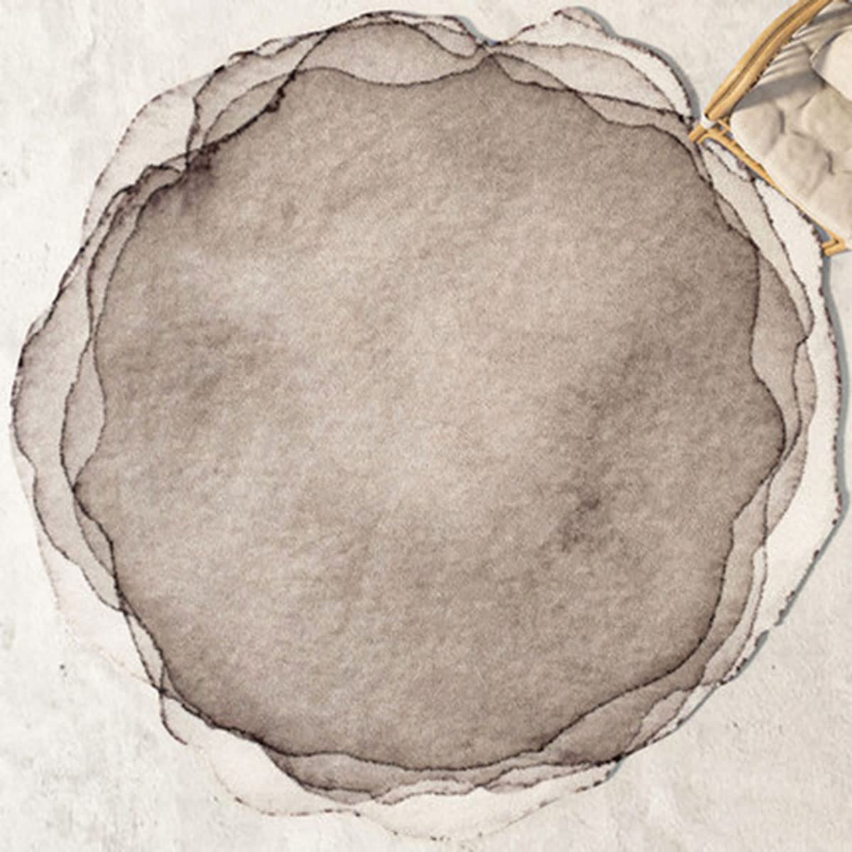 Beige Contemporary Modern Abstract Round Area Rug for Living Room Bedroom Dining Room Irregular Shaped 4 feet Carpet Home Office Washable Wool Rug