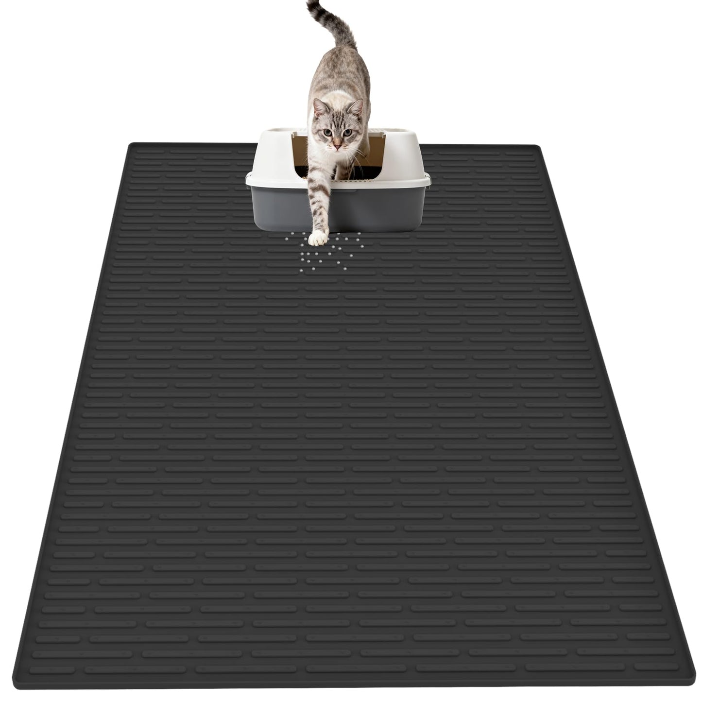 XXL Silicone Cat Litter Mat, 40"x30"(100cmx75cm) Extra Litter Box Mat for Floors, Non-Slip Litter Trapping Mat to Prevent Tracking, Easy to Clean Kitty Litter Catcher Mat, Durable, Black