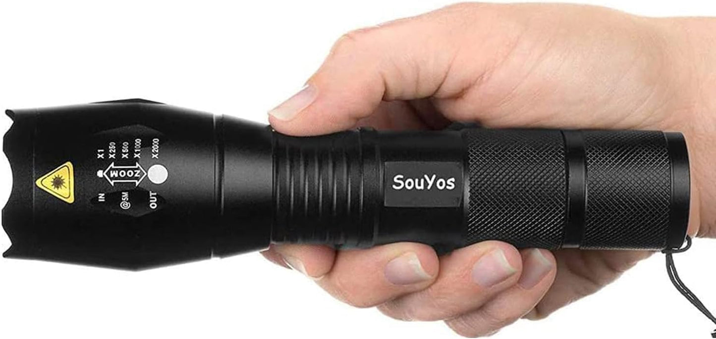 Souyos Military Grade Flashlight 2000 Lumen 5 Modes Water Resistant LED Tactical Torch Flash Light,2-Pack