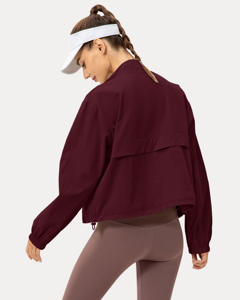 Locachy Women's Lightweight Zip Up Athletic Jacket Stand Collar Windproof Sun Protection Workout Outdoor Jacket Burgundy XL
