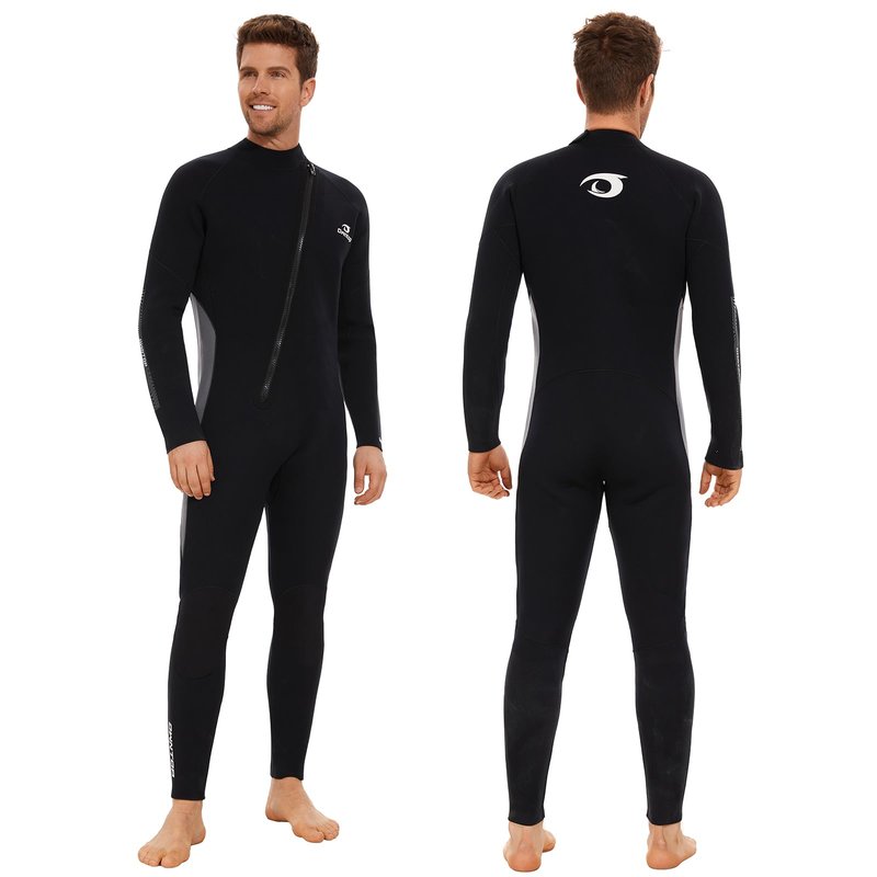 Owntop 5mm Wetsuit for Men - Long Sleeve Full Diving Suits Stretch One Piece Dive Skin UPF50+ Thermal Neoprene Swimwear Ideal for Scuba Surfing Snorkeling, Gray XL