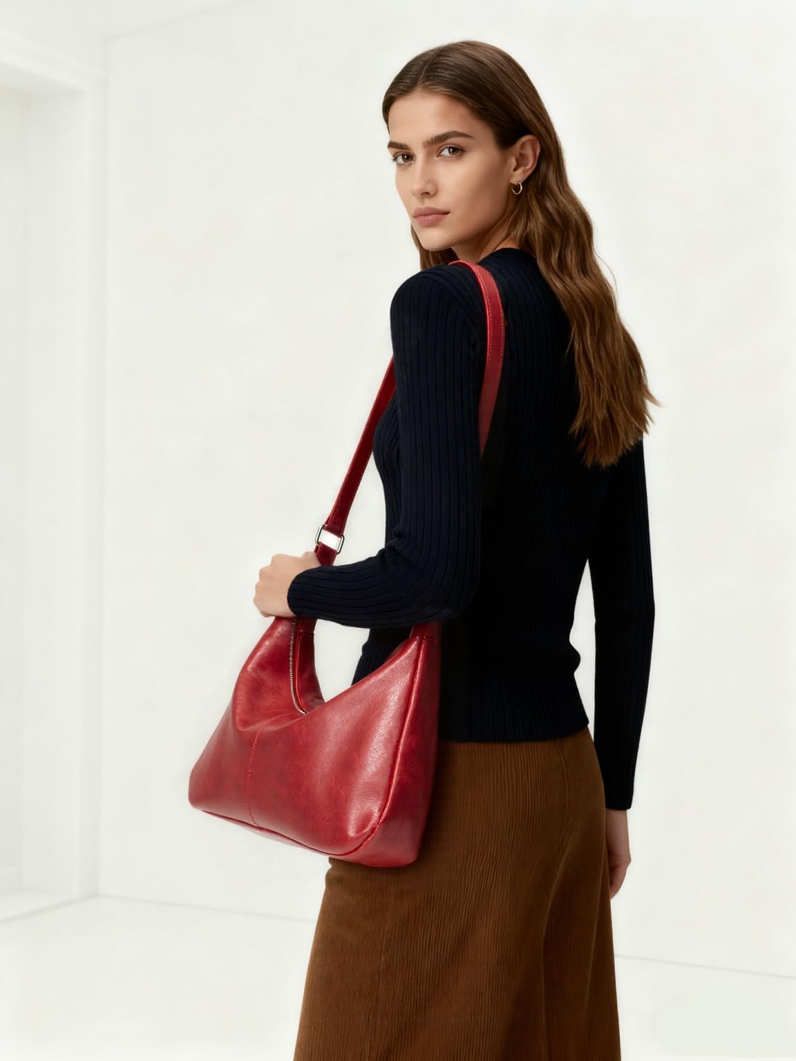 celestina Soft Vegan Leather Hobo Bag for Women, Slouchy Shoulder Handbag Tote Purse, Burgundy