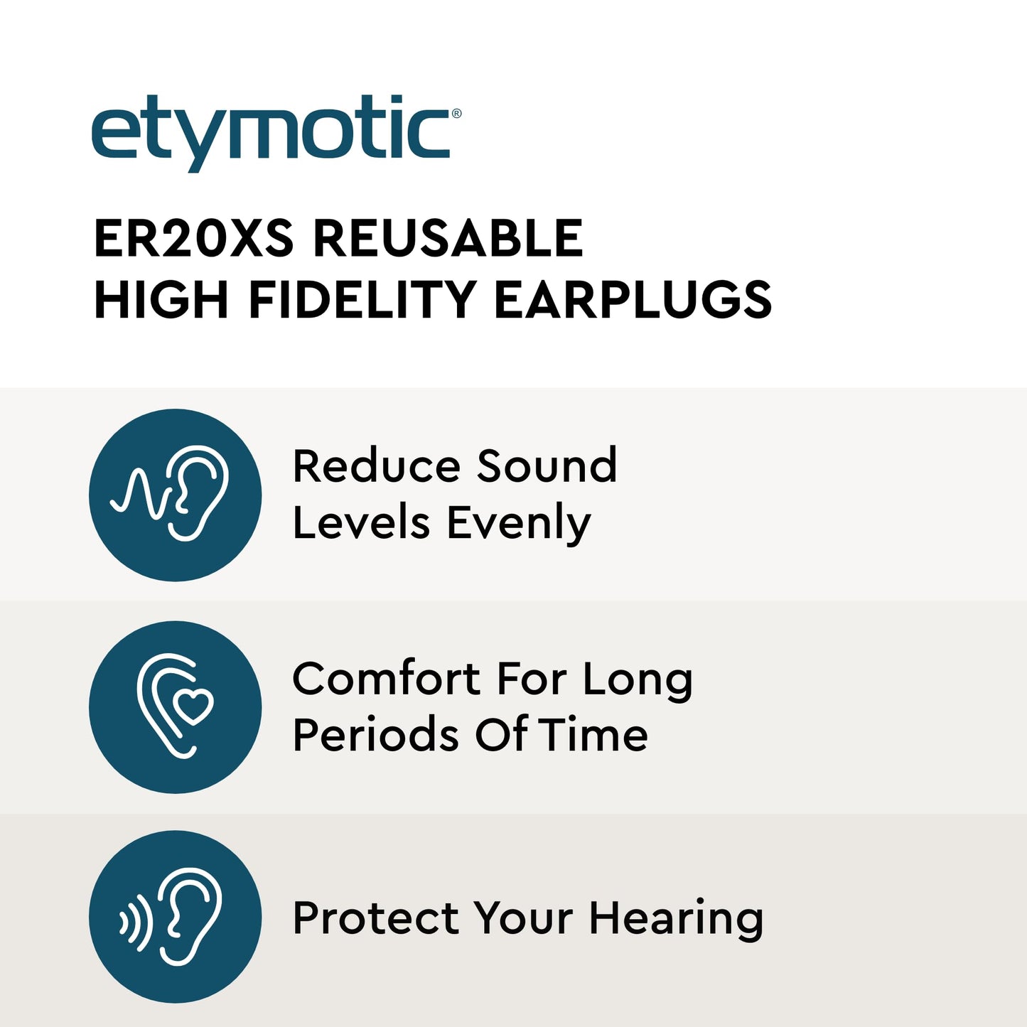 Etymotic ER20XS ETY Earplugs - Standard Size, Clear - High-Fidelity Hearing Protection - Up to 20 dB Sound Reduction - Reusable - Includes Neck Cord & Carrying Case