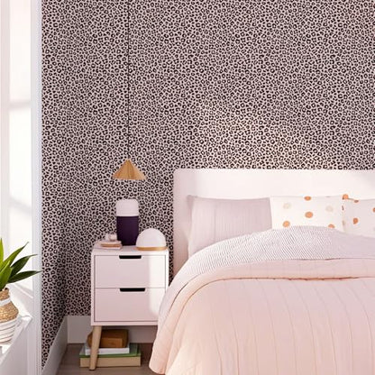 Leopard Print Peel and Stick Wallpaper, Modern Wallpaper Pink and Black Classic Design Contact Paper Rmovable Self Adhesive Wall Papers for Bedroom Bathroom Cabinet 17.7¡¯¡¯x118¡¯¡¯