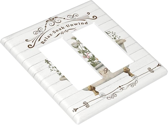 Rustic Farmhouse Wooden Board Botanical Flower Double Rocker Light Switch Cover 2 Gang Wall Plate Covers Decorative Electrical GFCI Outlet Plates for Home Bathroom Kitchen Decor