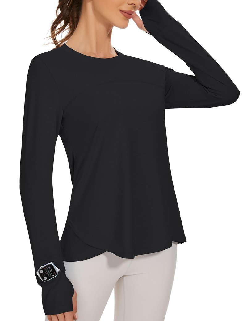 Blingfit Women's Long Sleeve Running Shirts Workout Tops UPF 50+ Sun Protection Rash Guard Shirt for Women Black Medium