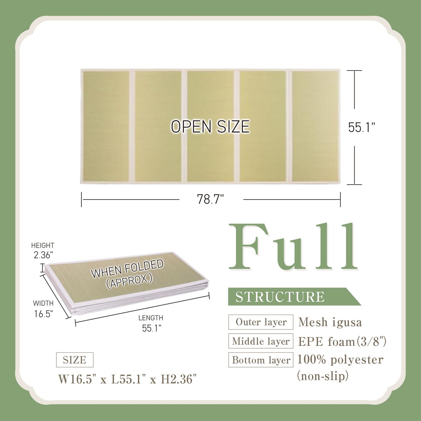 Tatami Mat – Foldable Japanese Tatami Mat Igusa Mattress, Rush Grass Floor Sleeping Futon, Meditation Yoga Zen Tatami, Full XL by BJDesign