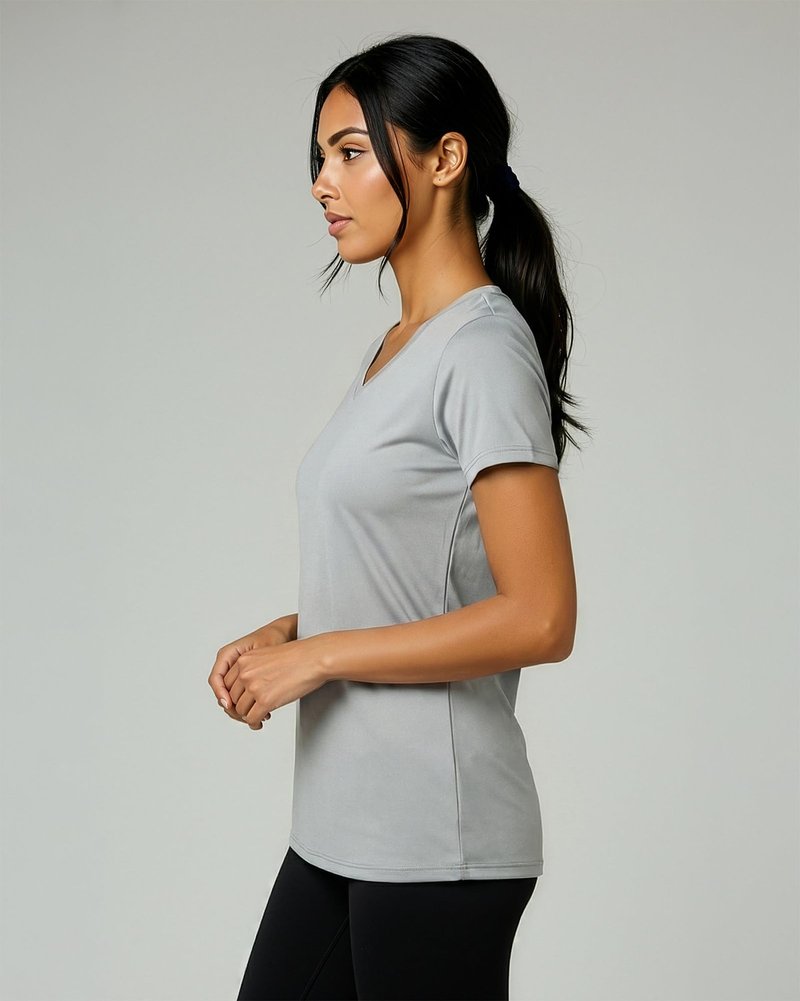 Real Essentials 5 Pack: Women's Dry-Fit Short Sleeve V Neck T Shirt Workout Fitness Yoga Top Tee, Set 12, L