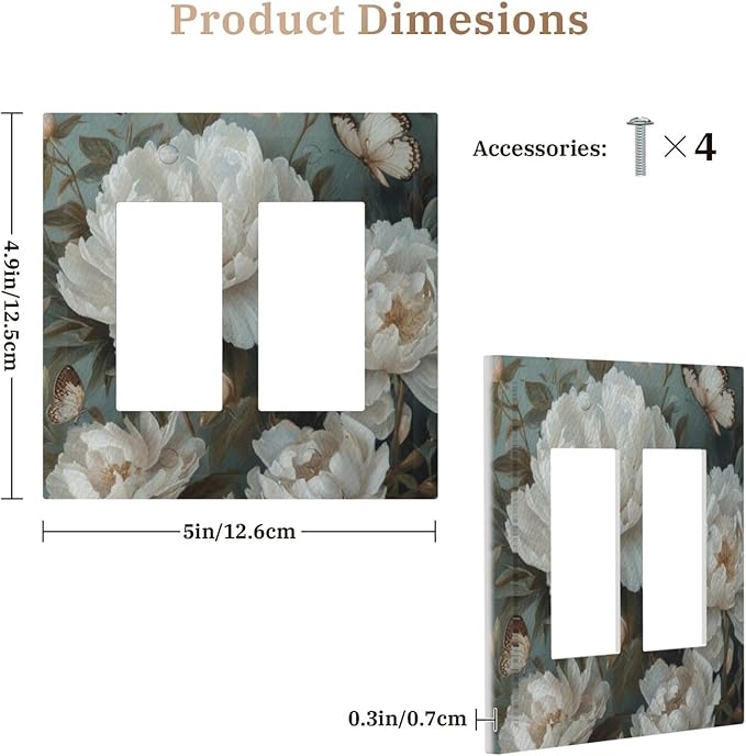 Decorative Art Light Switch Covers Butterflies & Peonies 2 Gang Dual Rocker Outlet Switch plate Faceplate GFCI for Home Decor