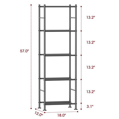 Sakugi Storage Shelves - 5 Tier Shelf Organizer, Sturdy Metal Garage Shelving with Adjustable Leveling Feet, Space-Saving Shelves Organizer for Pantry, Laundry, Kitchen (18" x 12" x 57", Black)