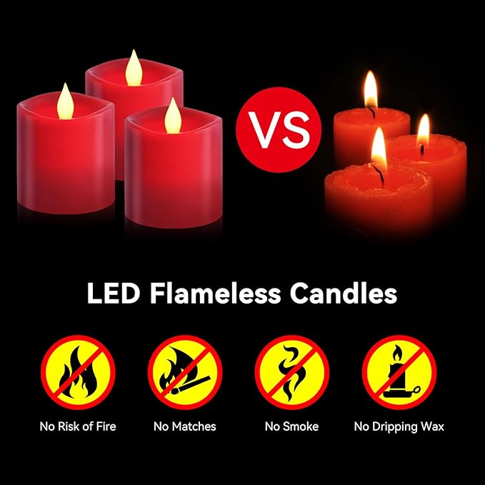 3" x 3" Red Flameless Candles - LED Pillar with Remote, Timer, Flickering, 600+ Hour Battery Life, Ideal for Christmas, Halloween, and Indoor Decor 3"*3"-3pcs